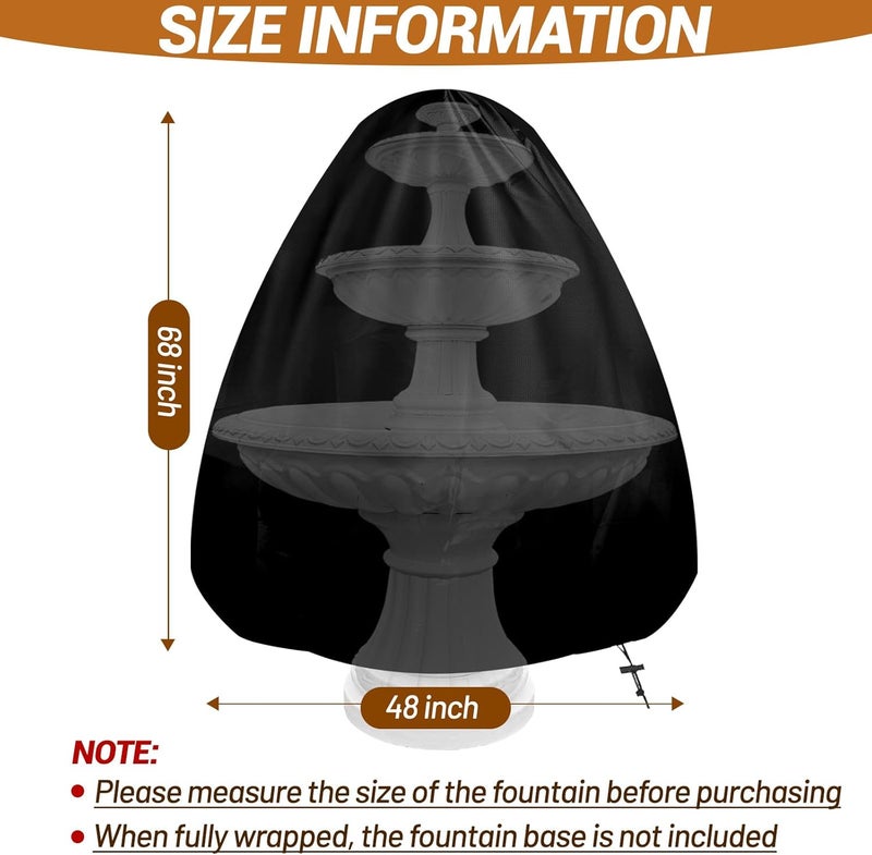 EcoBrisa Garden Fountain Cover, 48"x68" Waterproof Oxford Garden Statue Protective Cover, Outdoor Statue Protecter with Drawstring for Winter Bird Bath & Outdoor 2-3 Tier Fountains, Black - Image 2